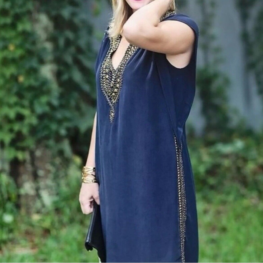Calypso St Barth Dress Navy and Gold Beading